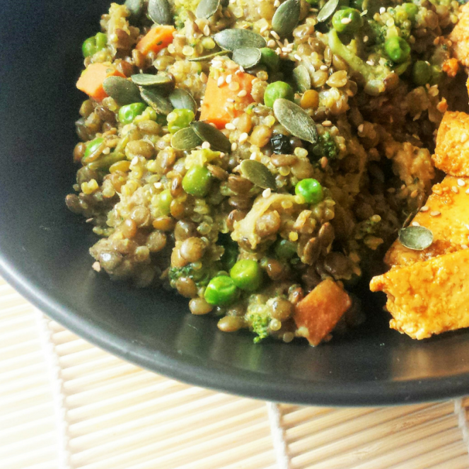 One pot de lentilles, petits légumes et quinoa #végétalien